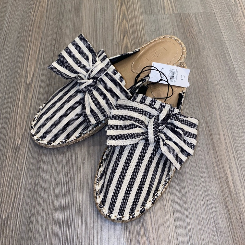 New Loft Canvas Striped Slides on Mules Size 10